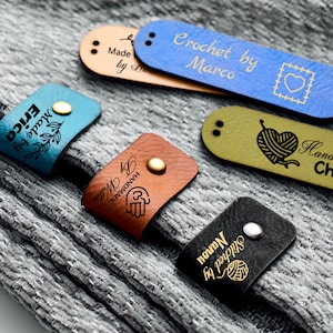 Custom Tags 2.75x0.79&quot;, Faux Leather Labels For Handmade Items, Leather Tags With Rivets, Tags For Knitted Hats, made by tag, your logo
