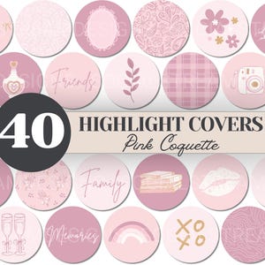 40 Pink Coquette Highlight Covers | Girly Aesthetic Instagram Icons | Floral and Bows Romantic Story Covers | Feminine Social Media Branding