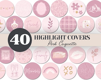40 Pink Coquette Highlight Covers | Girly Aesthetic Instagram Icons | Floral and Bows Romantic Story Covers | Feminine Social Media Branding