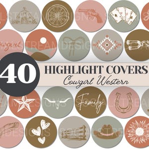 40 pochettes de cow-girl Western Highlight | Icônes esthétiques occidentales rustiques | Couvertures d&#39;histoires de rodéo bohème | Image de marque Instagram du pays