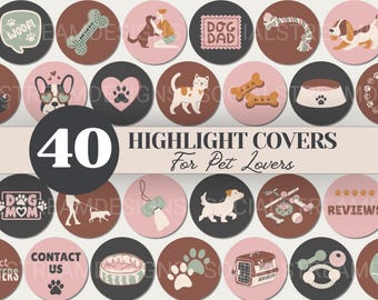 40 Pet Lover Social Media Highlight Covers | Dog Walker and Groomer | Animal & Pet Business PNG Icons | Dog, Cat and Paw Print Story Covers