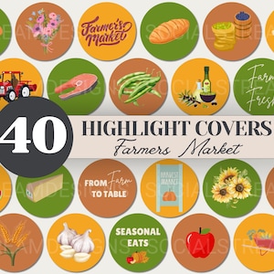 40 copertine di social media di Farmers Market / icone PNG di prodotti freschi e mercati biologici / copertine di stand agricoli rustici / frutta e verdura
