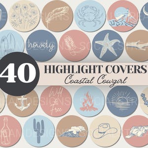 40 Coastal Cowgirl Social Media Highlight Covers | Aesthetic Beach Western PNG Icons | Boho Cowgirl Story Covers | Ocean Western Branding