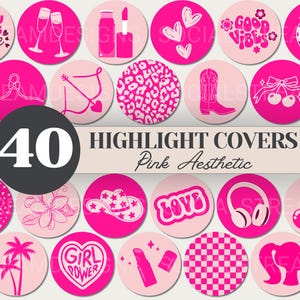 May include: Forty pink and white highlight covers with various designs, including hearts, cherries, a cowboy boot, a disco ball, a butterfly, a flower, a lipstick, a palm tree, and the text "Girl Power".