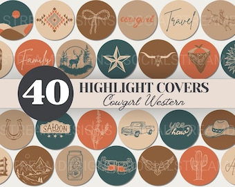 40 Western Social Media Highlight Covers | Aesthetic PNG Icons | Cowgirl Story Covers | Boho Rodeo Highlights | Rustic Western Branding