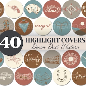 40 Denim Dust Western Highlight Covers | Blue Western Aesthetic Icons | Cowgirl Boho Story Covers | Rustic Cowboy Social Media Branding