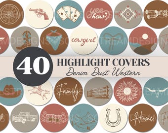 40 Denim Dust Western Highlight Covers | Blue Western Aesthetic Icons | Cowgirl Boho Story Covers | Rustic Cowboy Social Media Branding