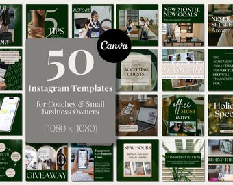 50 Coaches and Small Business Owner Social Media Templates | Editable Social Media Canva Templates for Branding, Marketing and Engagement