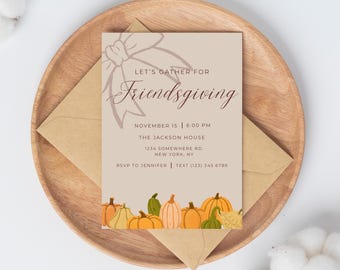 Friendsgiving Invite Template, Digital Invitation, Thanksgiving Party Invite, Printable Template, Editable PDF