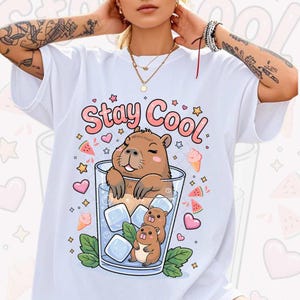 Bleib cool Png, Capybara Png, Sommer Vibe, handgezeichnete Cartoon Kunst, Eltern und Kind Design, Kawaii Familie Png, niedliches Tier, DIY Kinderdekor