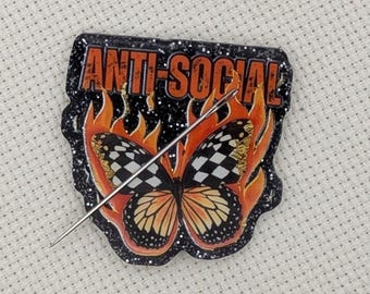 Anti-Social Butterfly Glitter Magnetic Needle Minder