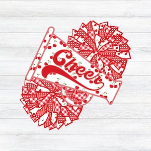 Red Cherry Cheer PNG: Megaphone & Pom Poms - Spirit Shirt Sublimation (Digital Download)
