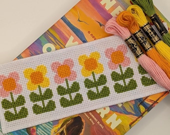 Retro Daisy Row Bookmark Kit | Sweet Floral Cross Stitch | Beginner Friendly | Pretty Stitches, Happy Vibes