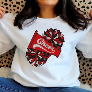 Cheer Megaphone & Pom-Poms PNG: Red Black Silver Glitter (Digital Download