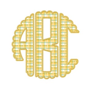 Set di alfabeto PNG con monogramma a quadretti di limone e cuciture finte - Lettere a cerchio smerlato dalla A alla Z - Clipart stampabile di agrumi