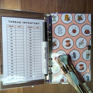 Cross Stitch Thread Inventory and Project Tracker | A6 Laminated Organizer Pages + Cozy Crafting Collection Binder | DMC Floss Checklist