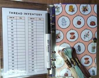 Cross Stitch Thread Inventory and Project Tracker | A6 Laminated Organizer Pages + Cozy Crafting Collection Binder | DMC Floss Checklist
