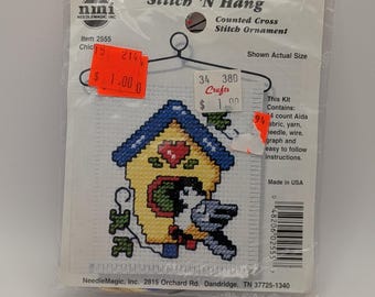 Chickadee Counted Cross Stitch N Hang Kit - 2555 - Complete Kit - Vintage - NMI - Needle Magic Inc