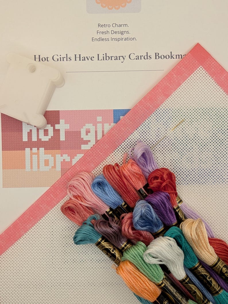 Hot Girls Have Library Cards Cross Stitch or Needlepoint Bookmark Kit image 5