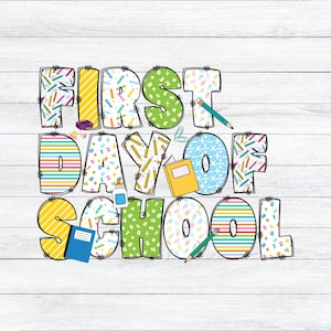 Erster Schultag PNG | Helles Zurück zu Schulsublimations-Design | Lehrer Shirt Grafik | Kinder Schulsachen Clipart Download