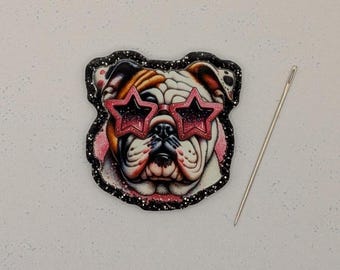 Glam Bulldog Glitter Needle Minder