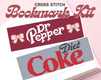 Soda Cross Stitch Bookmark Kit | DIY Aida Pattern, DMC Floss