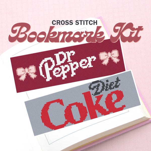 Soda Cross Stitch Bookmark Kit | DIY Aida Pattern, DMC Floss