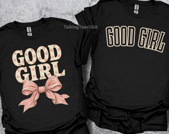 Good Girl Shirt, Retro Varsity Typography, Coquette Bow Tee for Her, Polka Dot Graphic Shirt, Feminine Apparel, Comfort Colors
