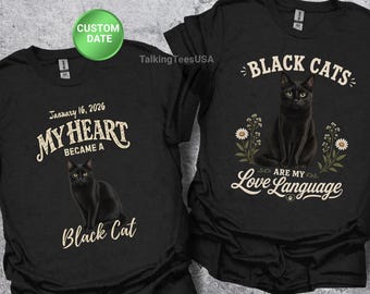 Black Cat Shirt, My Heart Became A Black Cat, Custom Cat Shirt, Adoption Day Gift, Cat Owner Gift, Comfort Colors