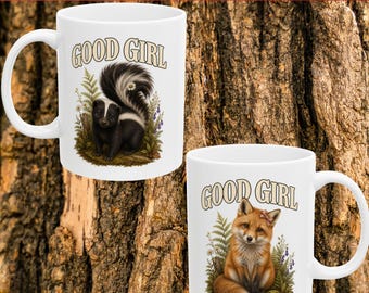 Skunk Mug, Good Girl Woodland Animal Coffee Cup, Funny Christmas Gift for Skunk Lover, Cute Wildlife Mug