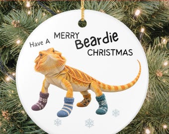Bearded Dragon Christmas Ornament, Have A Merry Beardie Christmas, Beardie Owner Gift, Reptile Lover Keepsake, Ceramic Ornament