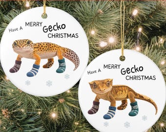 Gecko Christmas Ornament, Leopard Gecko Gift, Crested Gecko Ornament, Reptile Keeper Christmas Gift, Ceramic Keepsake