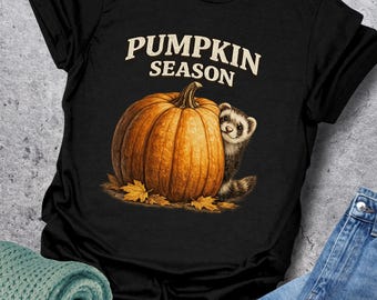 Pumpkin Season Ferret Shirt, Ferret Lover Gift, Cute Fall Ferret Tee, Autumn Animal Shirt, Comfort Colors