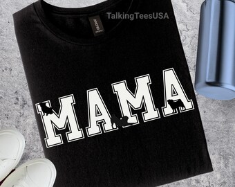 Pug Shirt, MAMA Dog Silhouette, Pug Lover Gift for Mom, Varsity Graphic Tee