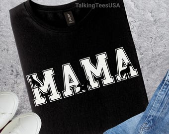 Great Dane Shirt, MAMA Dog Silhouette, Great Dane Mom Shirt, Varsity Graphic Tee