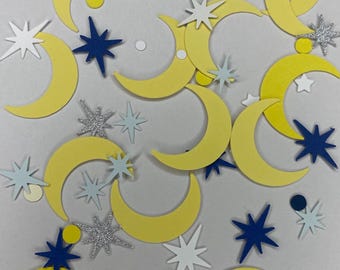 Moon and Stars Table Confetti | Yellow, Blue, & Silver Party Decor