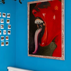 Pósteres verticales diabólicos, lámina de arte de pared mate para personas no binarias, decoración oscura y táctil para el hogar, diseño de cara roja aterradora, póster gótico de regalo para