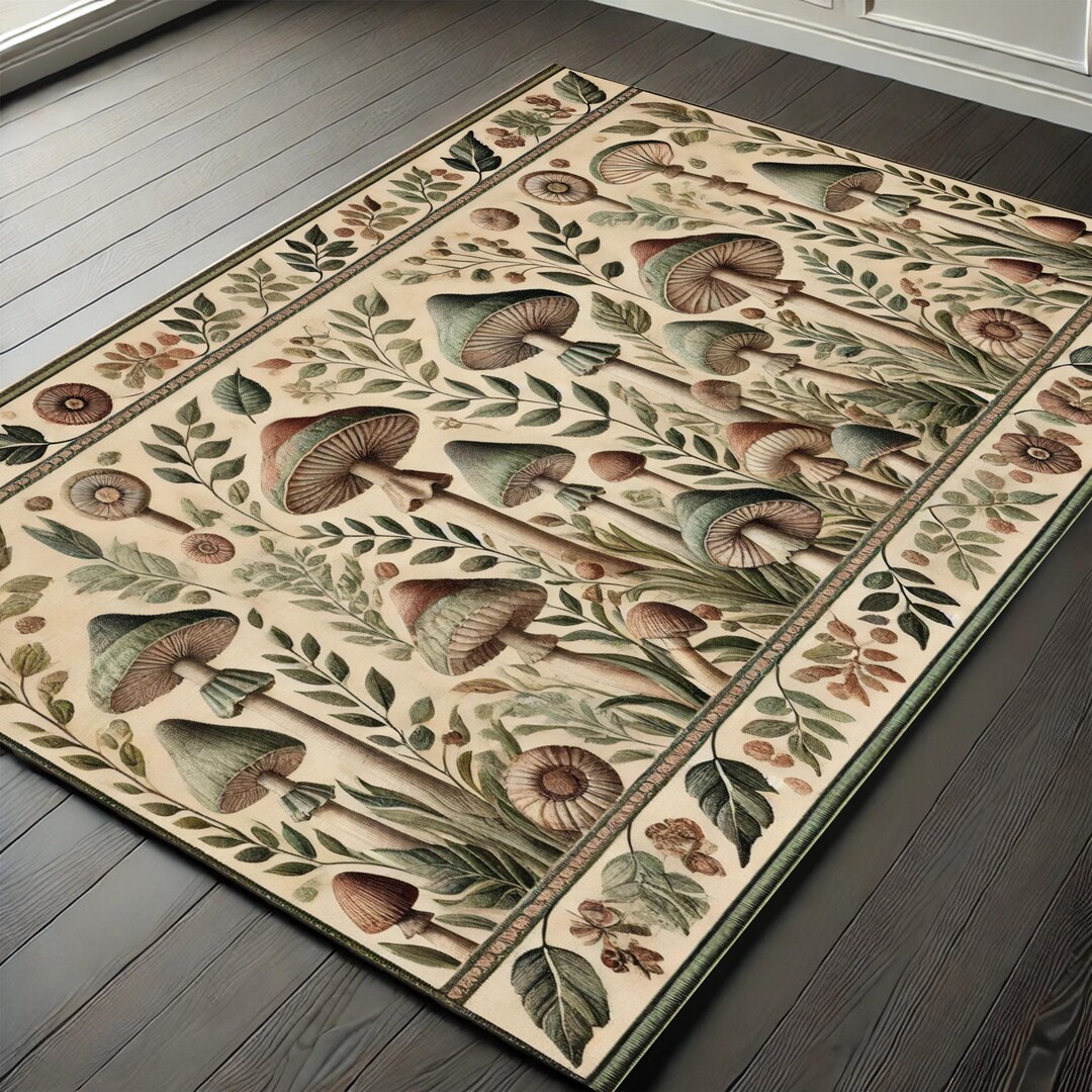 Mushroom Funghi Vintage Retro Rug | Forest Floor Nature-inspired ...
