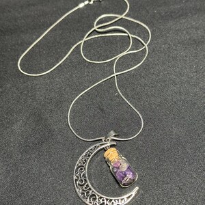 Crescent Moon Pendant w/ Amethyst Bottle Necklace