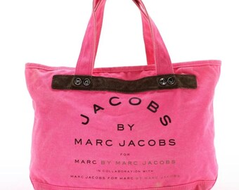 Jacobs by Marc Jacobs Neon Pink Canvas Shoulder Tote with Brown Suede Trim