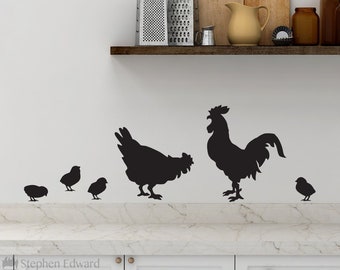 Rooster and Chicken Decal | Kitchen Wall Art | Country Farmhouse Decor with Baby Chicks