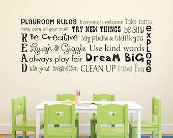 Play Room Rules Wall Decal - Playroom Rules Quote - Children Wall Decal Art - Horizontal