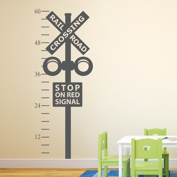 Railroad Crossing Growth Chart Decal | Train Crossing Wall Vinyl | Train Wall Art