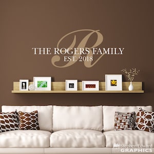 Family Last Name & Established Date with Initial Decal | Custom Name Sticker | Living Room Decor