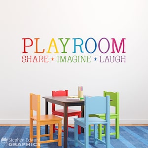 Rainbow Playroom Decal Share Imagine Laugh Children Wall Vinyl Playroom Decor Kid Wall Art zdjęcie 1