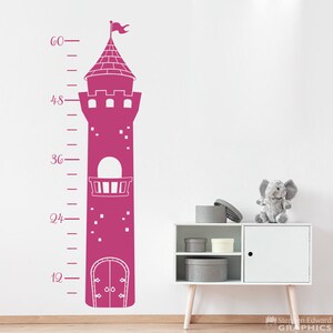 Sticker groeigrafiek Princess Tower | Vinyl groeimeter meisje | Muursticker prinses | Slaapkamerdecoratie meisje