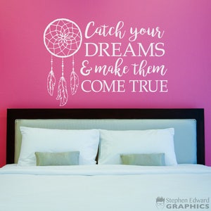 Dreamcatcher Wall Decal: Catch Your Dreams Quote, Bedroom Vinyl