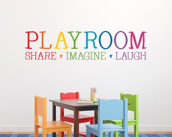 Rainbow Playroom Decal | Share Imagine Laugh | Children Wall Vinyl | Playroom Decor | Kid Wall Art