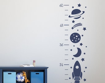 8 Vinyl Wall Stickers Personalised Space Astronaut  Boys Height Growth Chart 