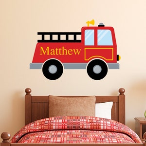 Firetruck Wall Decal | Personalized Decal | Fire Truck Sticker | Fireman Vinyl Decor